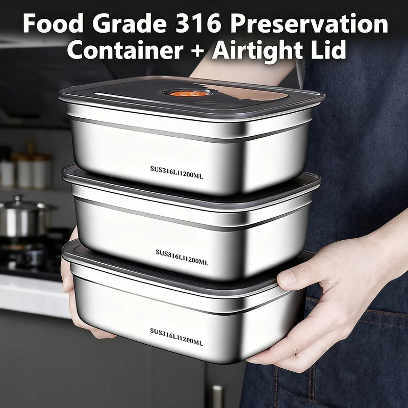 Food Storage Oven Safe - صندوق طعام كبير السعة من الفولاذ