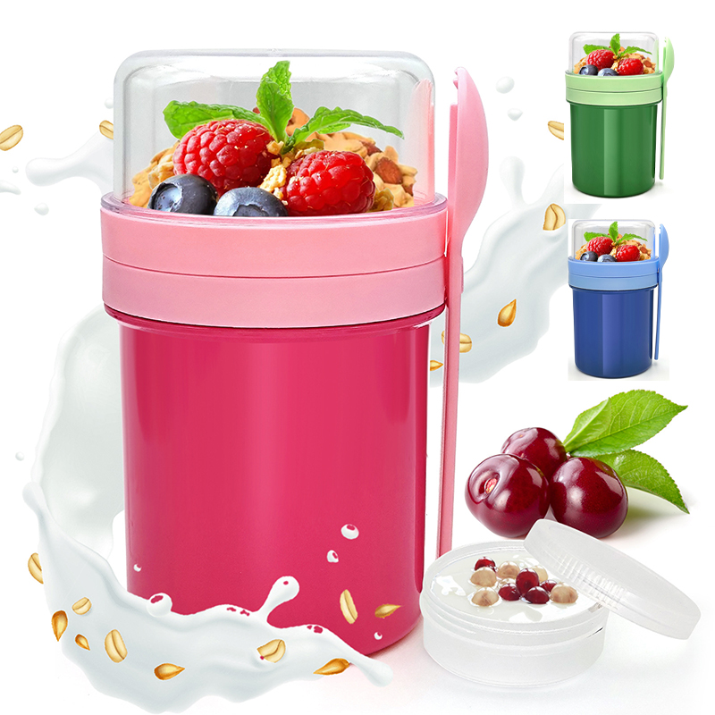 Food Storage Warehouse - كوب محمول مزدوج الطبقات للشوفان الليلي،