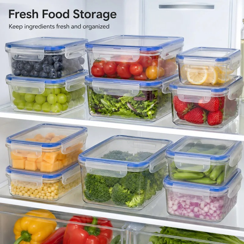 Food Storage Plastic Boxes - صندوق تخزين للثلاجة بأربعة أحجام، علب