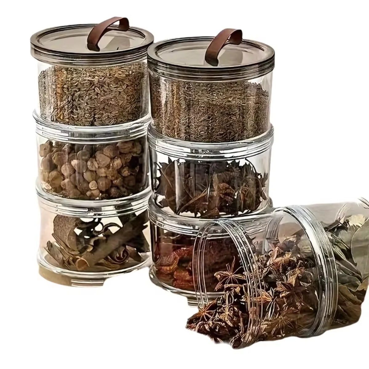 Food Storage Containers Plastic Box - علبة توابل دائرية محمولة باليد بثلاث