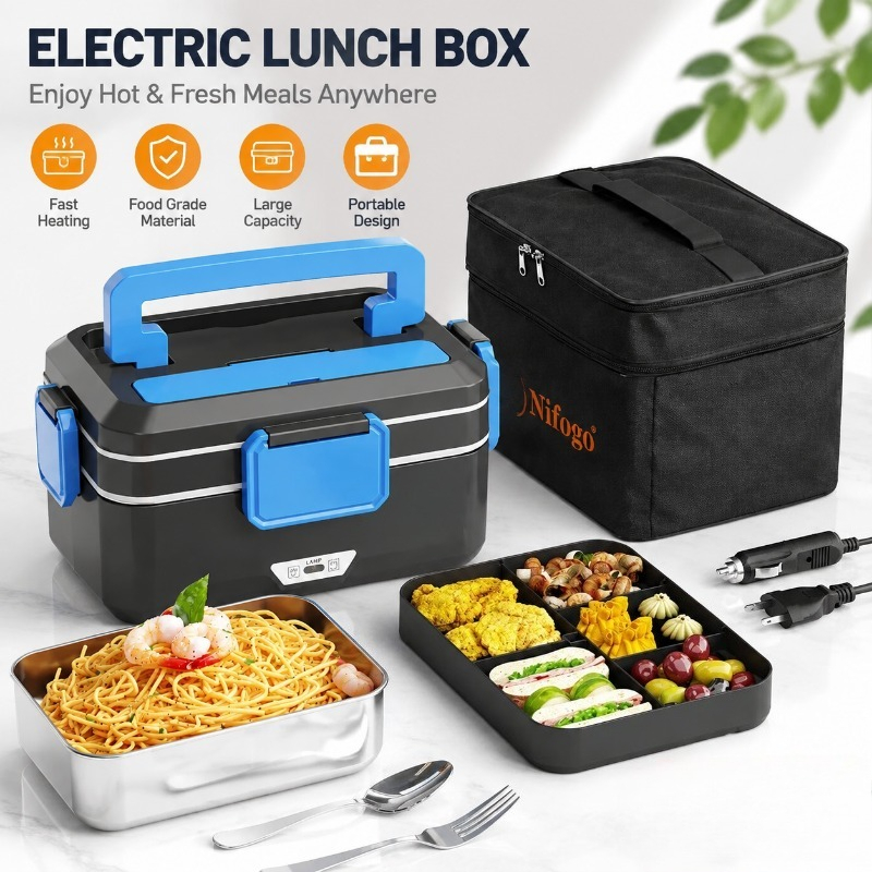 Food Storage Bag Organizer - صندوق غداء كهربائي مزدوج الاستخدام، يعمل