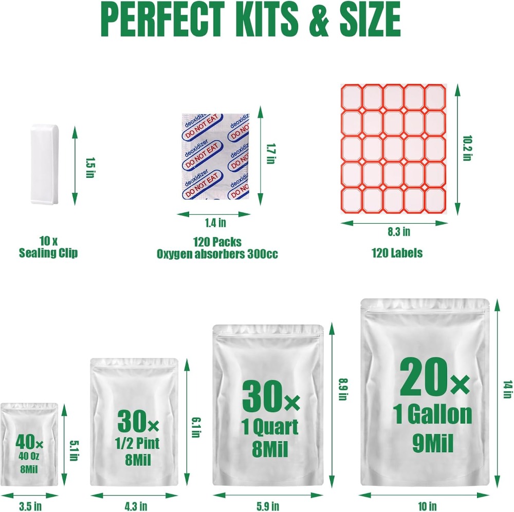 120 كيس مايلر لتخزين الطعام مع - مراجعة Food Storage Oxygen Absorbers وسعره